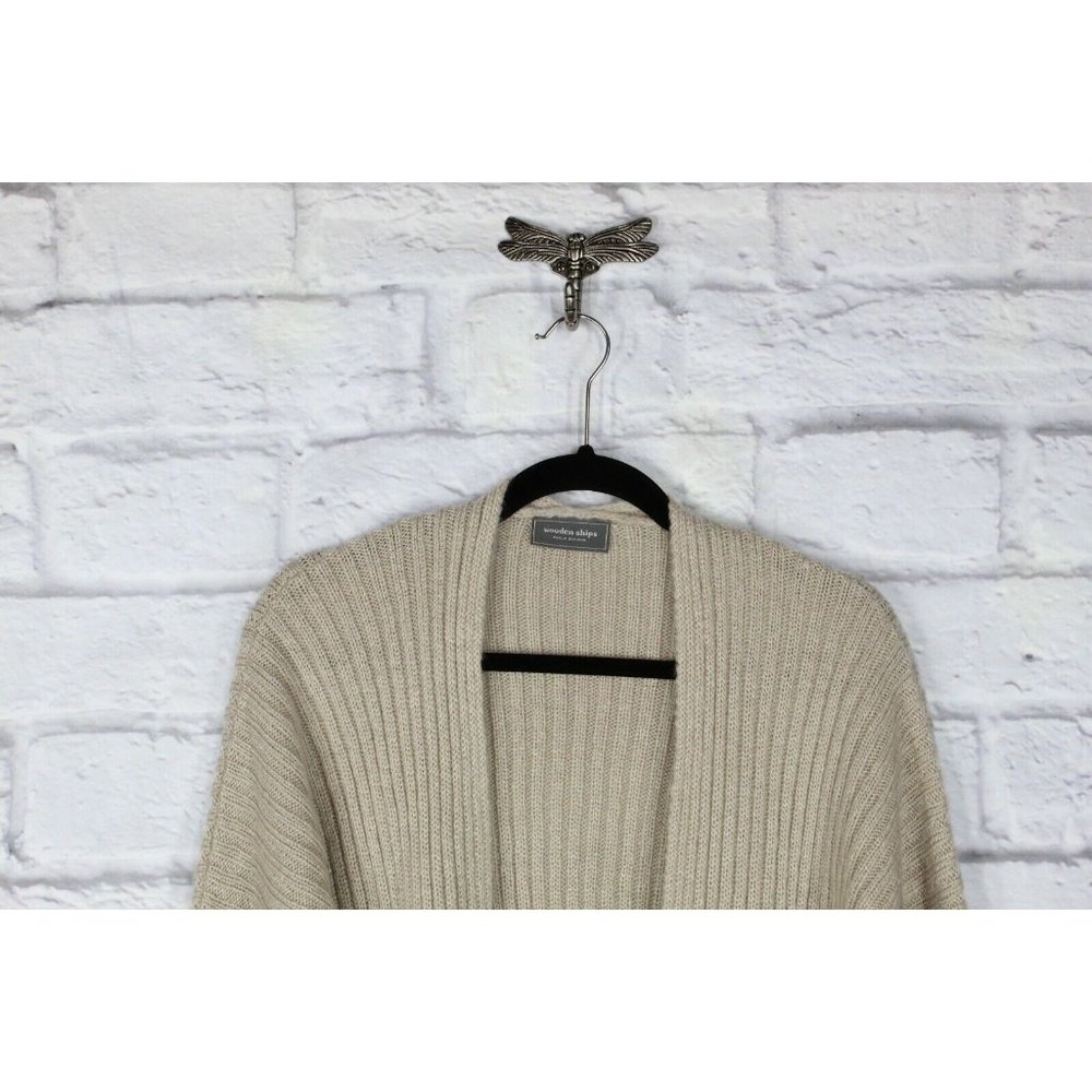 Wooden Ships Beige Ribbed Knit Open Front Cardigan Sweater Size S/M - Picture 2 of 8